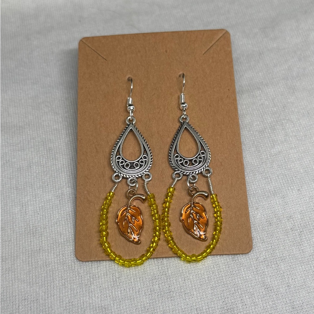 Intricate Silver and Gold Leaf Dangle Earrings